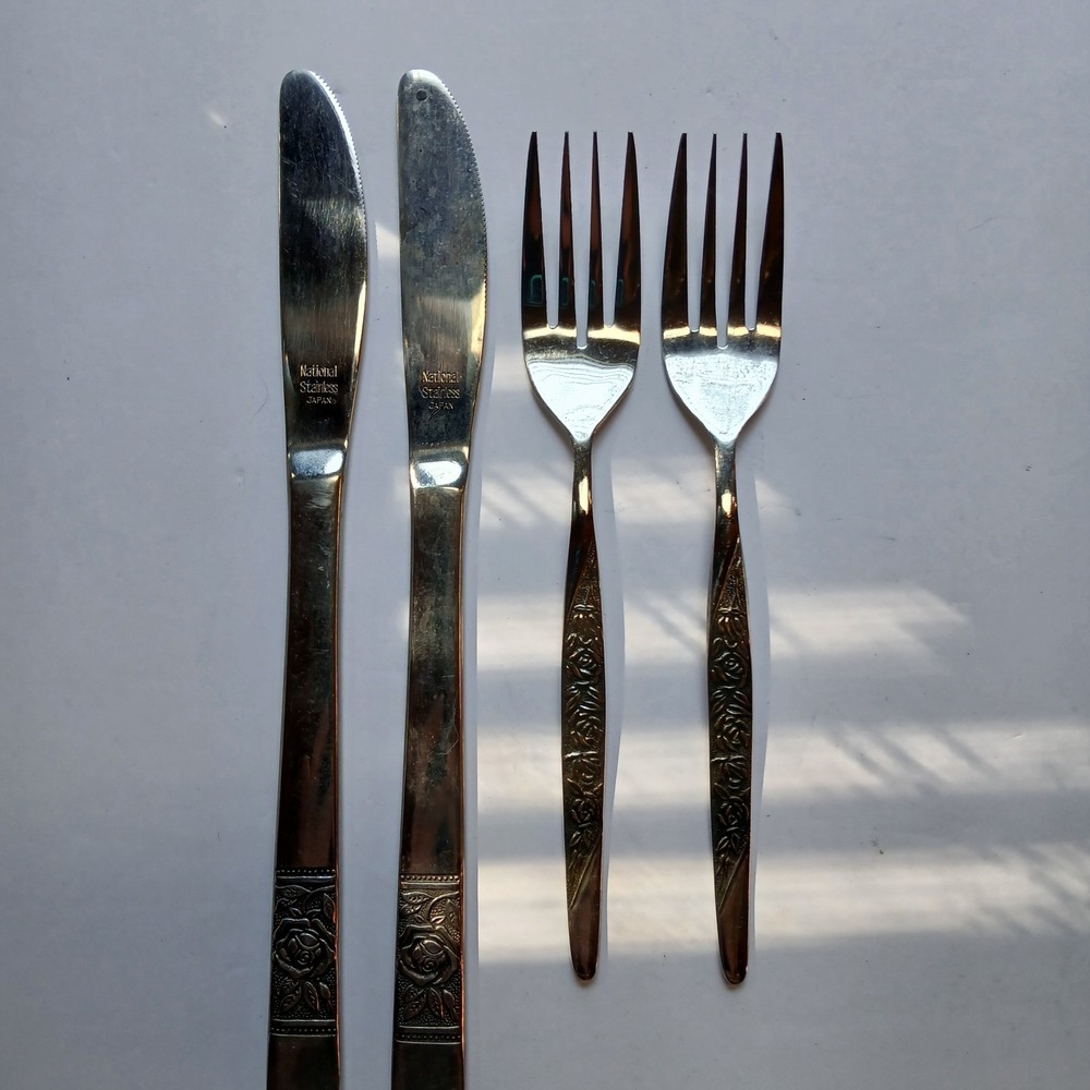 National Stainless Laureen Rose Stainless Flatware Set 2 Butter Knives 2 Forks